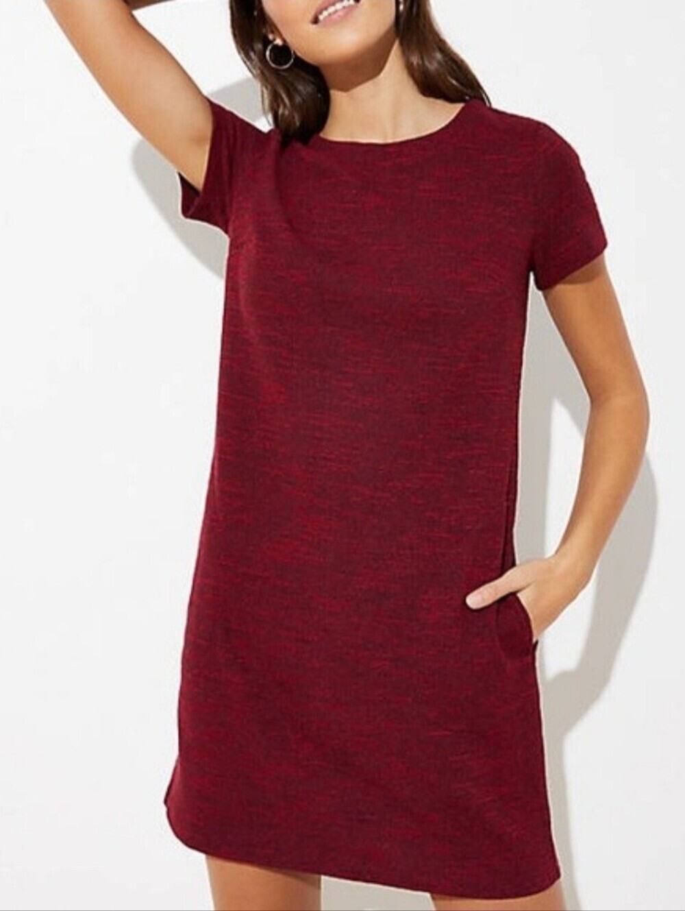 LOFT Red Marled Short Sleeve Dress Black Tie Back and Pockets Women's Size 0 EUC